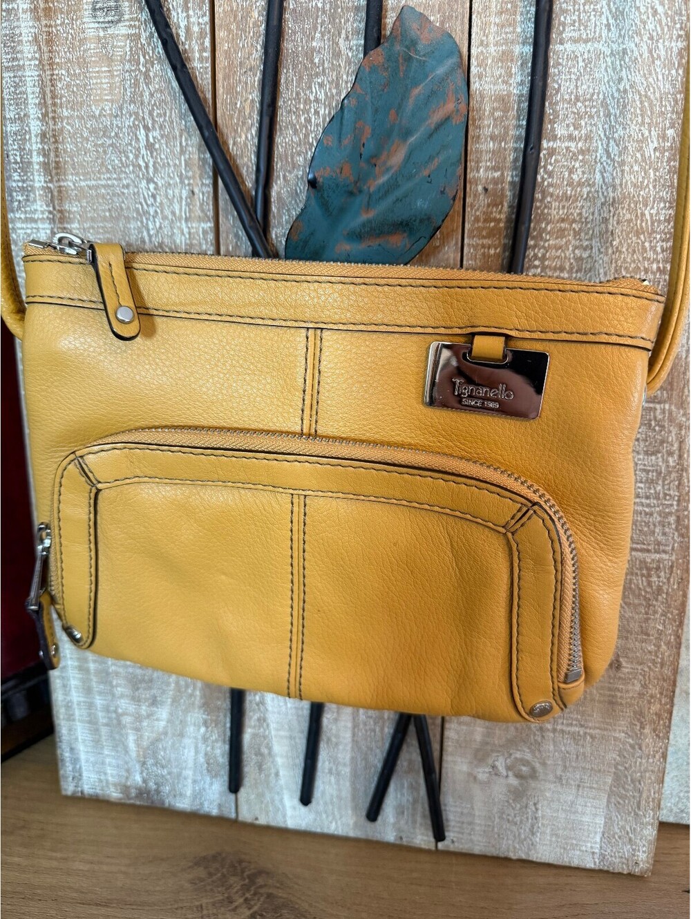 Tignanello Mustard Yellow Genuine Leather Cossbody Bag